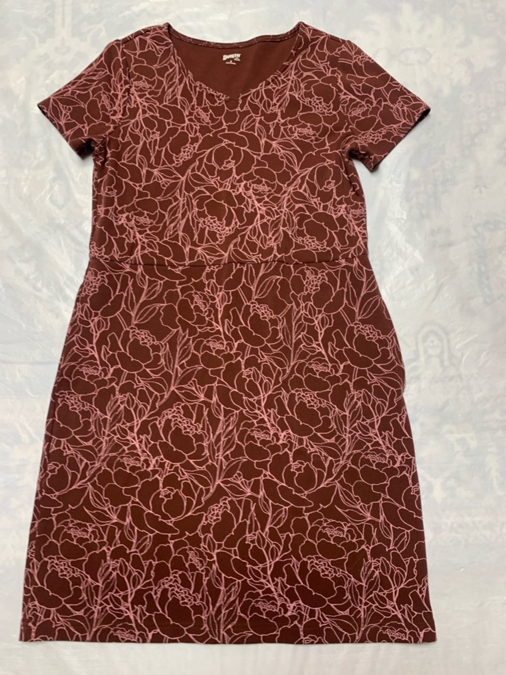 Duluth Trading Co NoGa Naturale Cotton Short Sleeve Dress Floral Print NWOT Sm